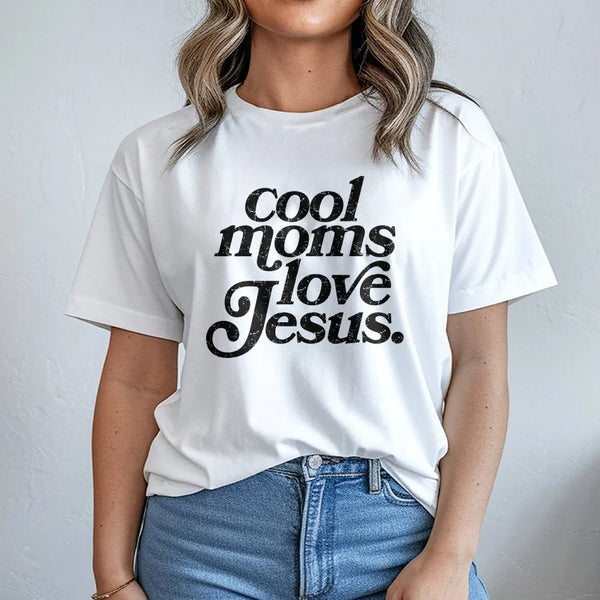 Cool Moms Love Jesus Sweatshirt | Retro Distressed Faith Graphic | Soft Cotton Blend Pullover | Christian Mom Gift