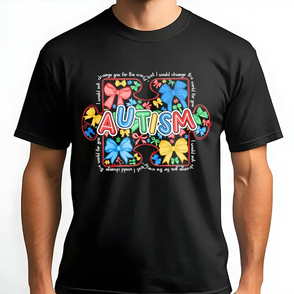 Autism Awareness T-Shirt | Colorful Puzzle Piece Bow Graphic | Soft Cotton Tee | Neurodiversity Advocate Support Gift