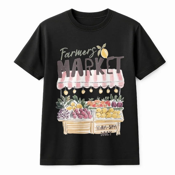 Farmers Market Graphic T-Shirt | Watercolor Fruit Stall Design | Soft Breathable Cotton | Cottagecore Summer Aesthetic Gift