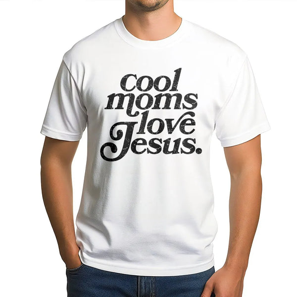 Cool Moms Love Jesus Sweatshirt | Retro Distressed Faith Graphic | Soft Cotton Blend Pullover | Christian Mom Gift