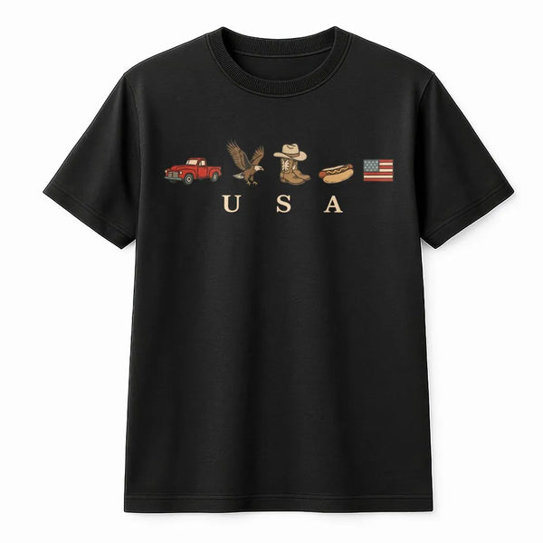 Patriotic USA T-Shirt | Retro American Icons Graphic Sweatshirt | Soft Cotton Blend | 4th of July Independence Day Gift