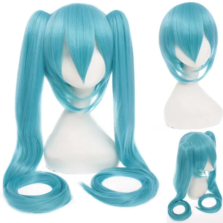 120cm Miku Cosplay Wig Long Straight Cosplay Wig Black White Green Heat Resistant Synthetic Hair Clip Ponytails Wigs