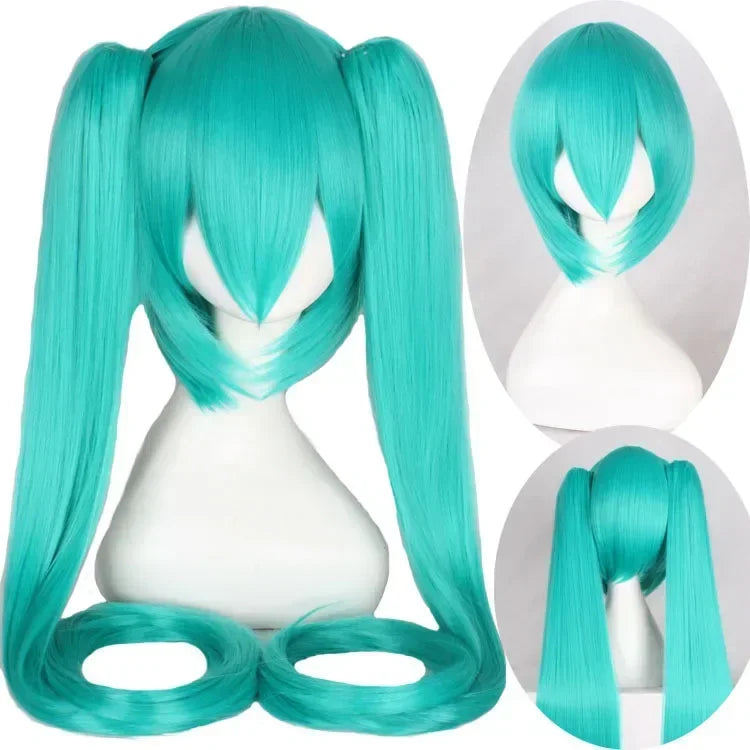 120cm Miku Cosplay Wig Long Straight Cosplay Wig Black White Green Heat Resistant Synthetic Hair Clip Ponytails Wigs