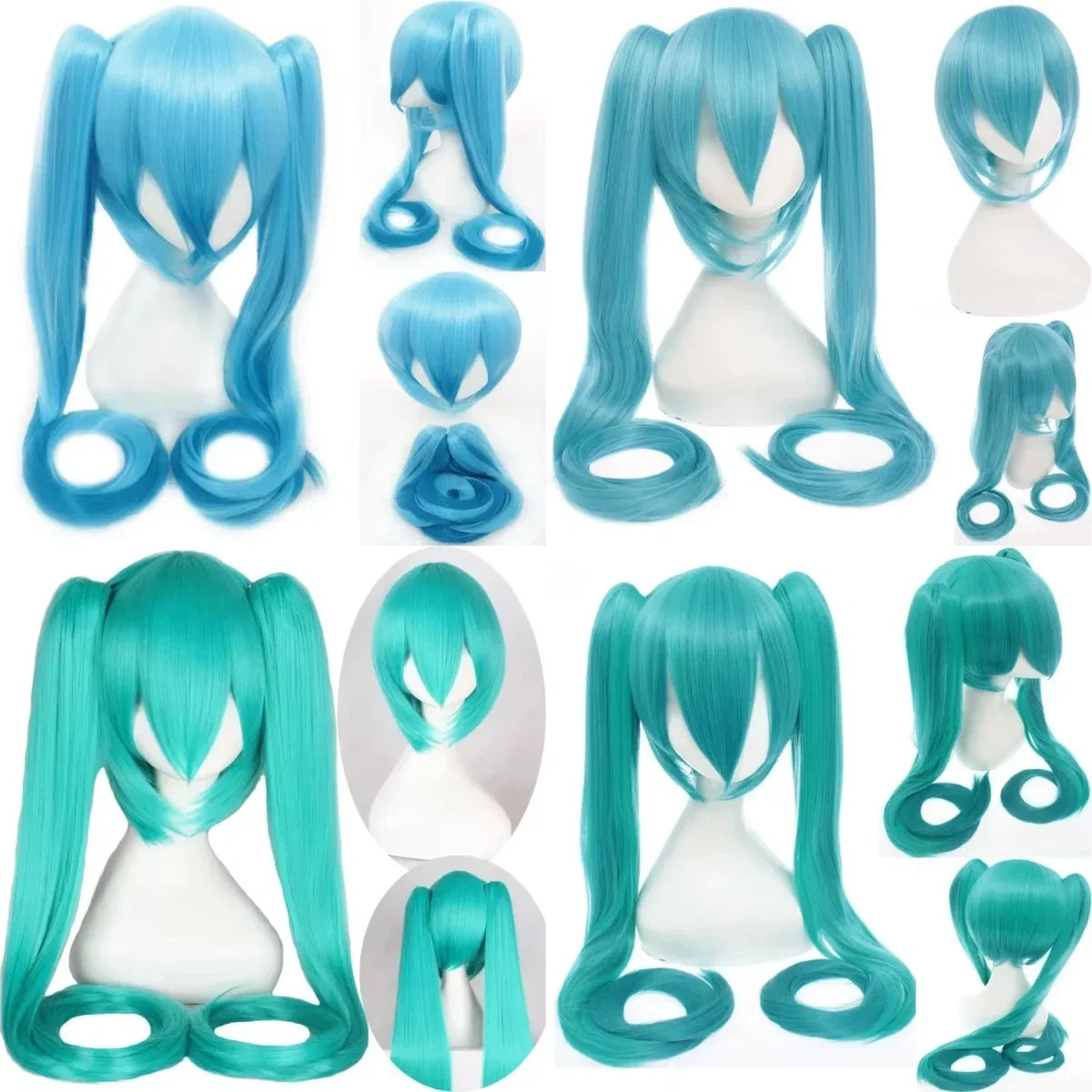 120cm Miku Cosplay Wig Long Straight Cosplay Wig Black White Green Heat Resistant Synthetic Hair Clip Ponytails Wigs