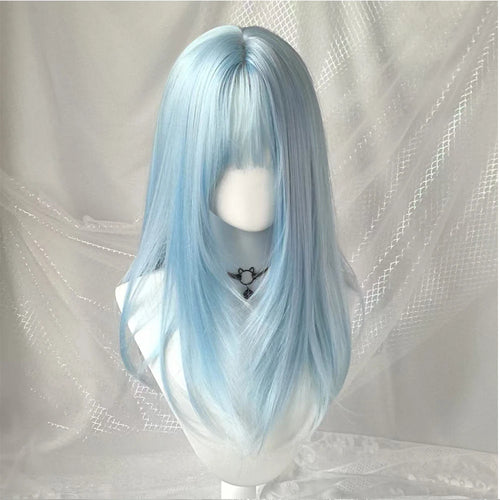 Cosplay Wig with Bangs Middle Long Straight Wig Lolita Nature Synthetic Hair Heat Resistant Fibers Wigs Women's Daily Party Wig