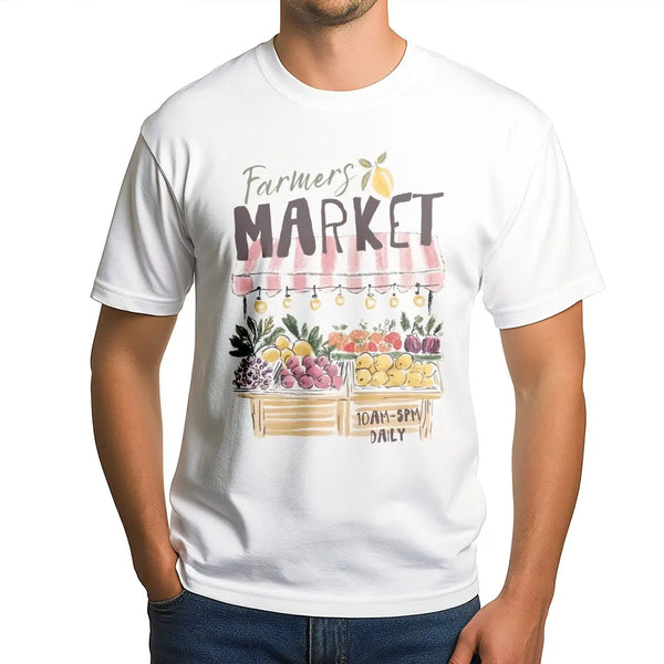 Farmers Market Graphic T-Shirt | Watercolor Fruit Stall Design | Soft Breathable Cotton | Cottagecore Summer Aesthetic Gift