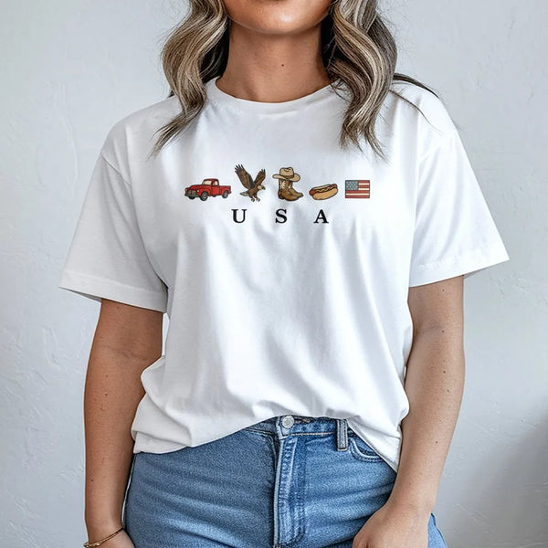 Patriotic USA T-Shirt | Retro American Icons Graphic Sweatshirt | Soft Cotton Blend | 4th of July Independence Day Gift
