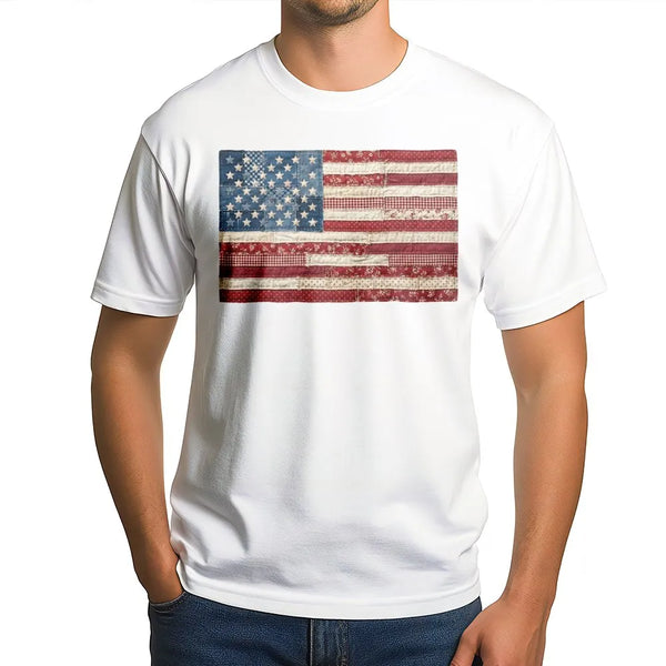 American Flag T-Shirt | Vintage Patchwork Quilt Graphic Sweatshirt | Soft Cotton Blend | Patriotic 4th of July Gift